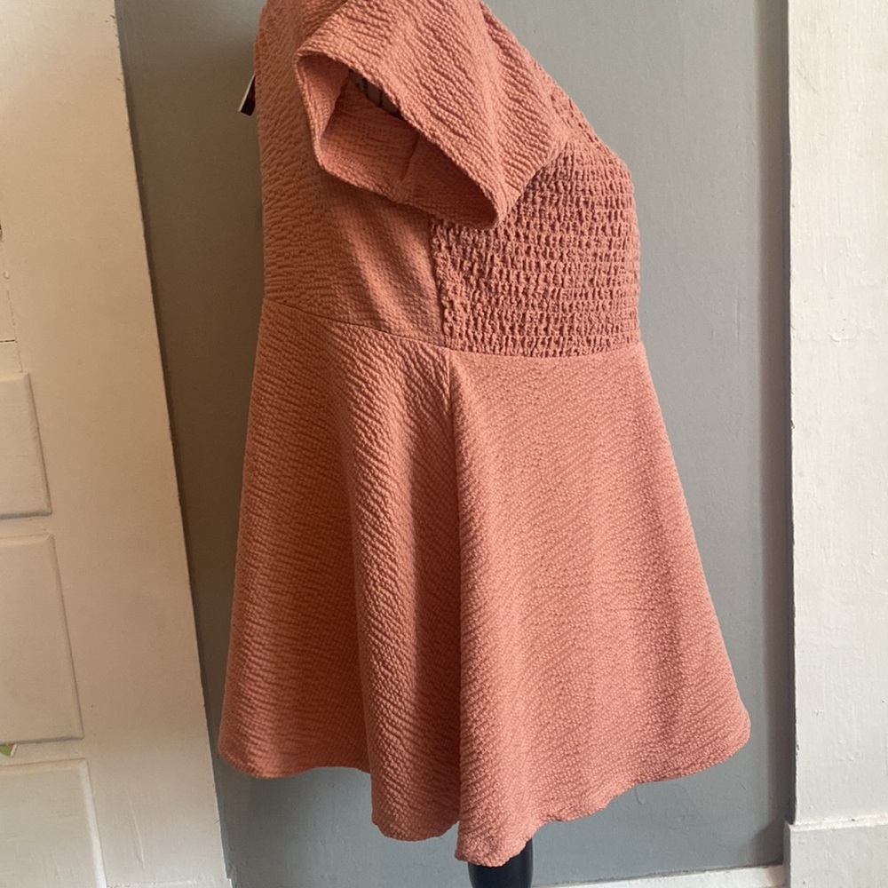 Torrid Dusty Pink Textured Smocked Off Shoulder Babydoll Top CrissCross Surplice - Picture 9 of 10